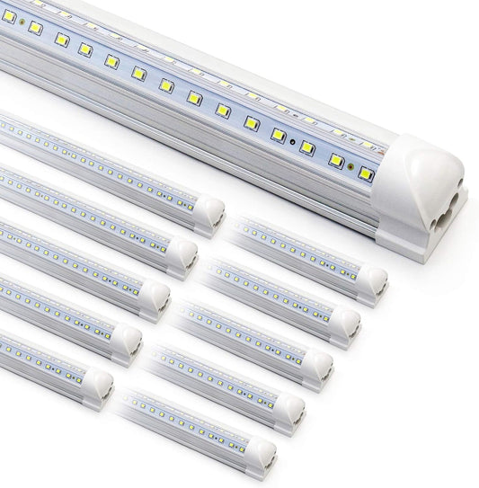 10-Pack 8Ft LED Shop Light Fixture - 90W T8 Integrated LED Tube Light - 6500K 12000LM V-Shape Linkable - High Output - Clear Cover - Plug and Play - 270 Degree Lighting for Garage, Shop, Barn
