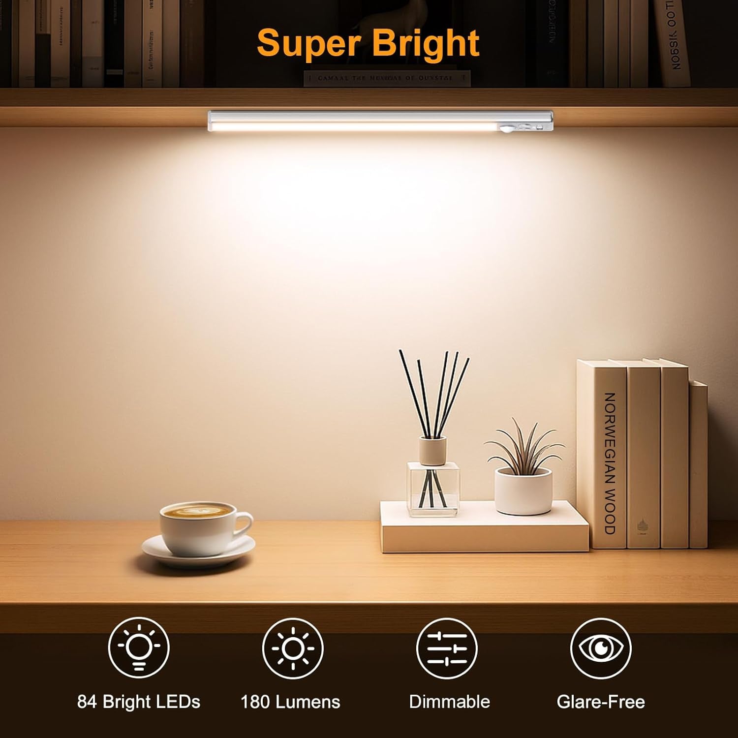 10.2Inch under Cabinet Lighting Rechargeable 2 Pack- 3 Color Temps&5 Level Brightness, Super Bright, 4 Modes, Motion Sensor, Long Lasting - Easy Installation Magnetic under Closet Lights