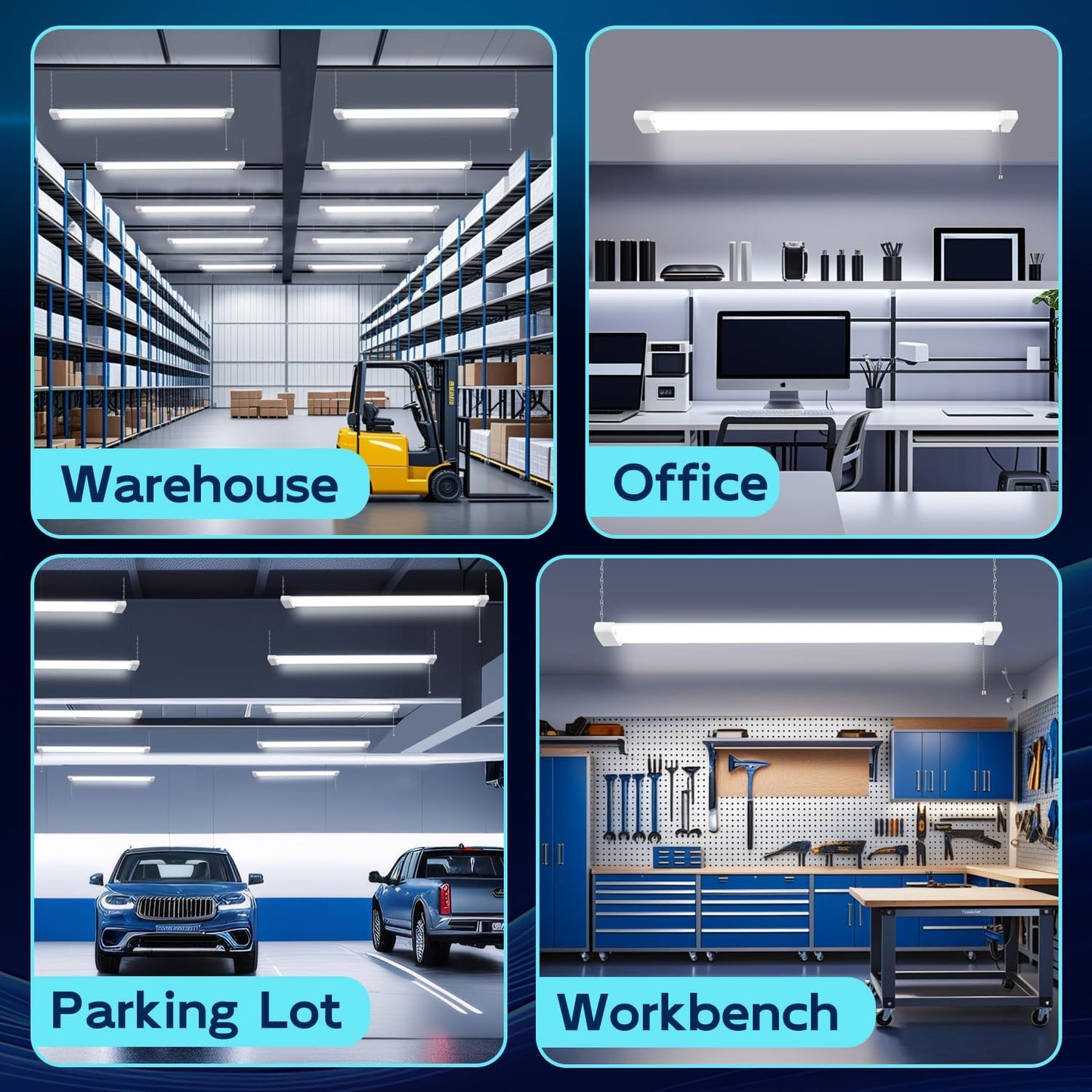 1 Pack 4FT Linkable LED Shop Light for Garage, 6500Lm, 4FT 60W Utility Light Fixture, 5000K Daylight LED Workbench Light with Plug, Hanging or Surface Mount, White - ETL